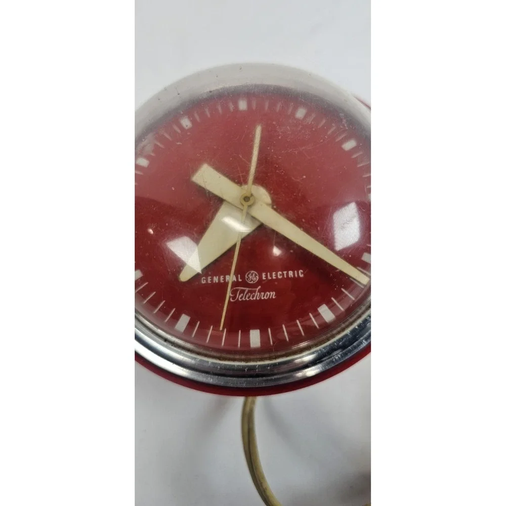 Vintage GE Telechron Red Bubble Wall Clock Model 2HC381 Mid Century Working